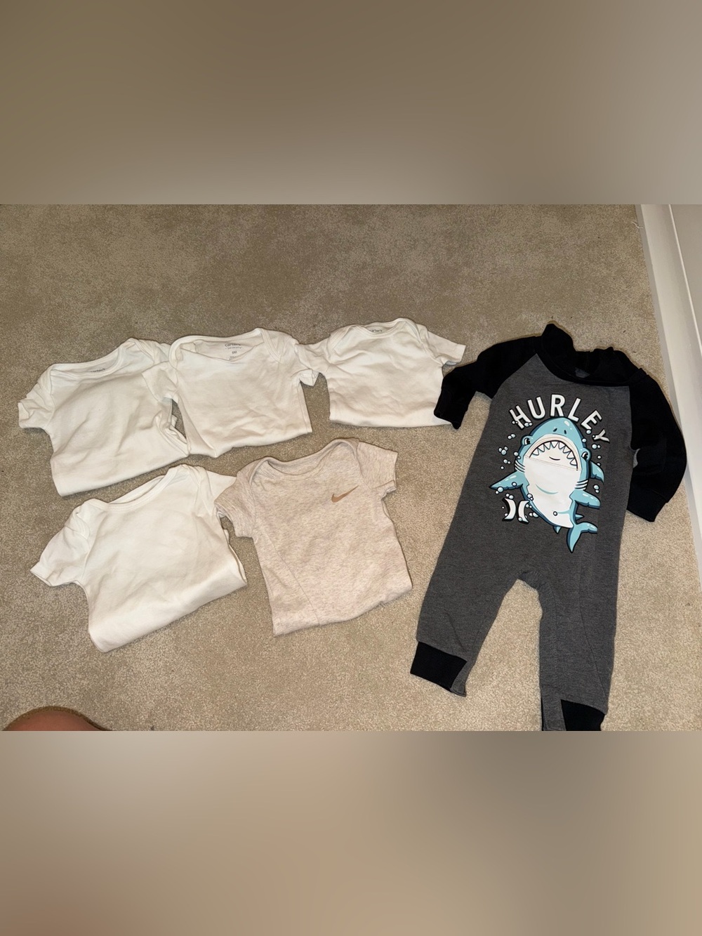 Nike Infant Heather Gray Short Sleeve Bodysuit with Bronze Swoosh